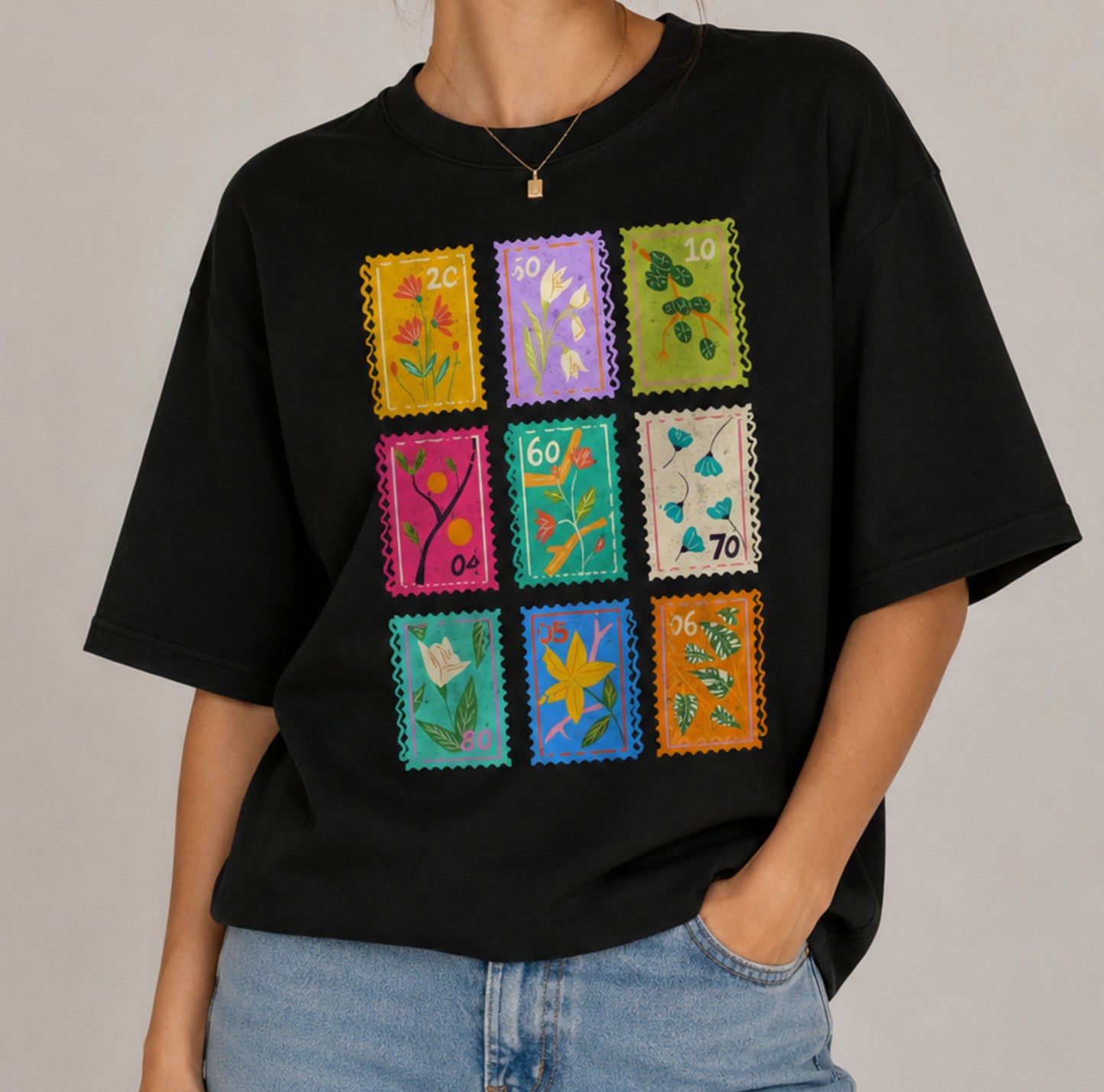 T-shirt timbre fleurs