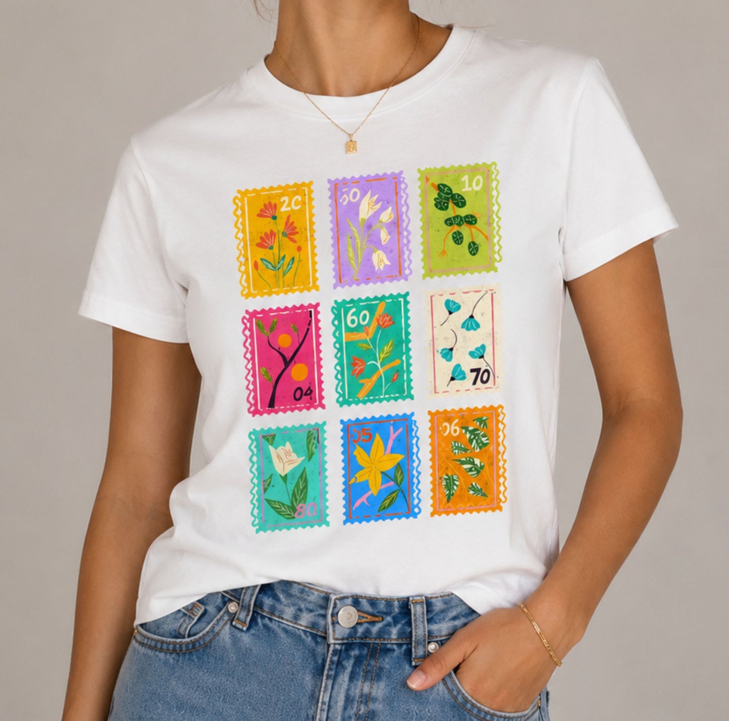 T-shirt timbre fleurs